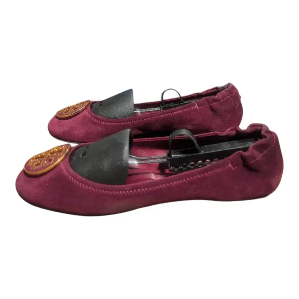TORY BURCH Reva Maroon Suede Ballet Flats Size 8.5M